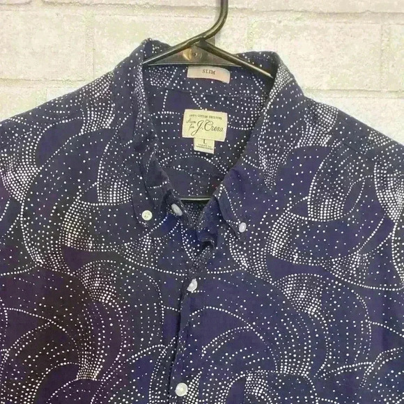 J Crew Navy print 100% cotton button down shirt size Large - Picture 3 of 3